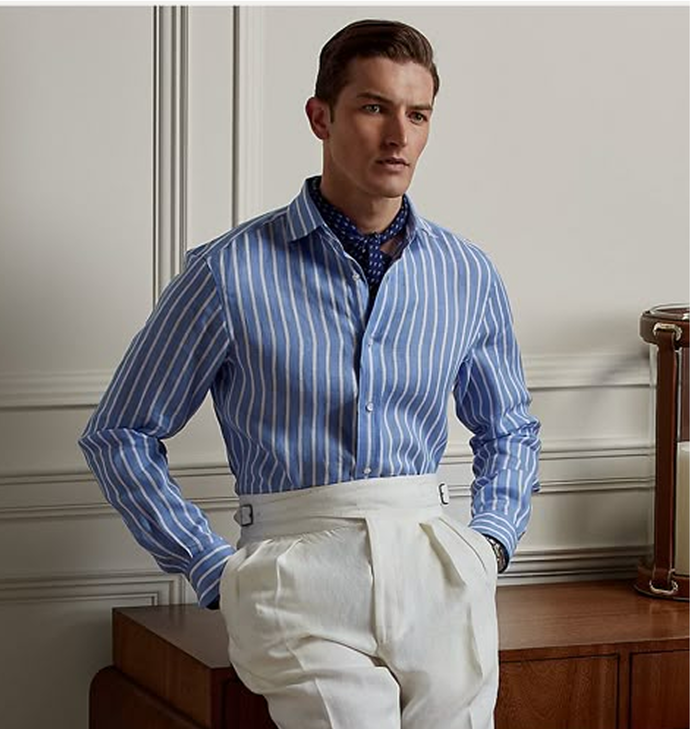 man with blue shirt